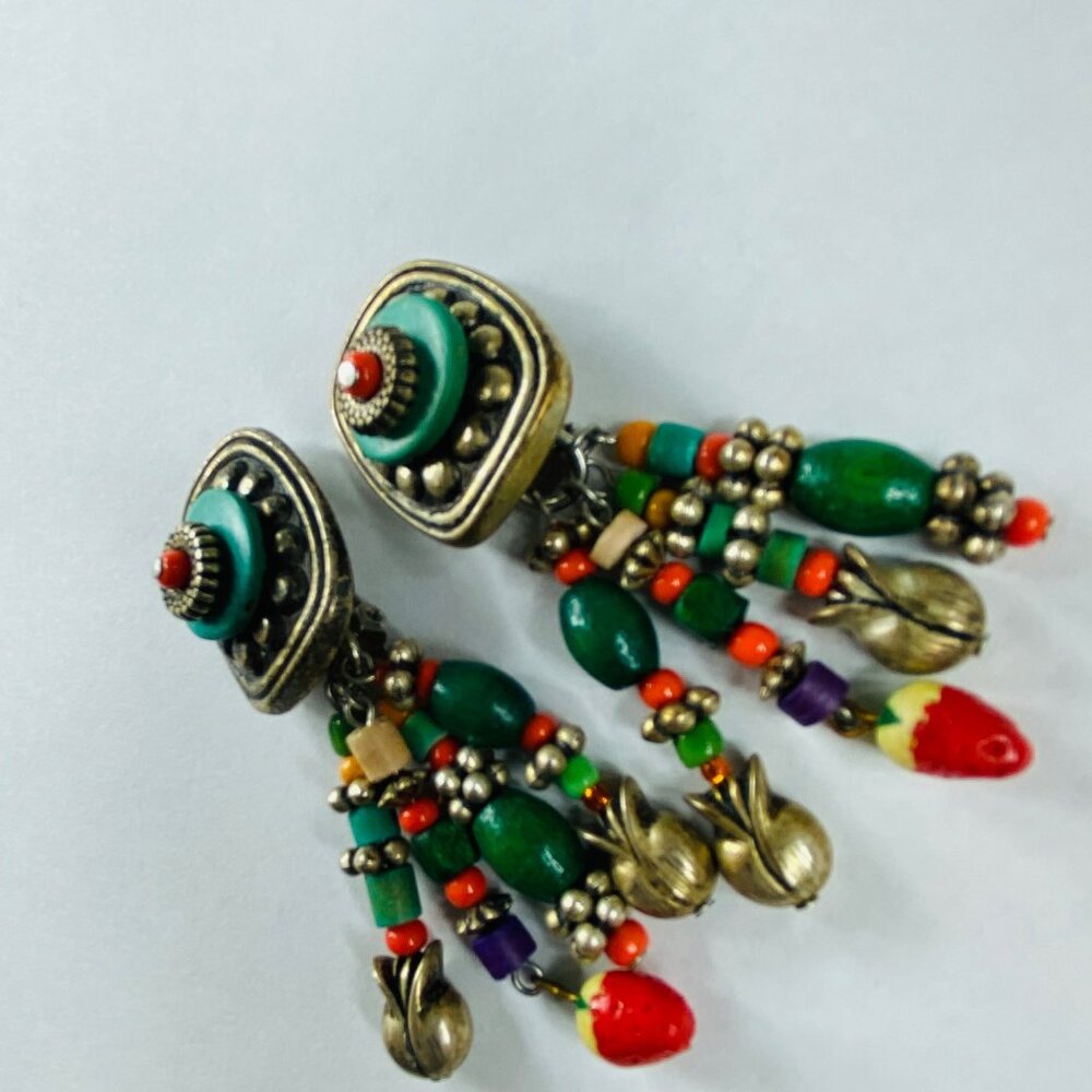 BOHO Clip On Earrings Dangles Multicolor Vintage Women Retro Jewelry Ethnic - Picture 11 of 16